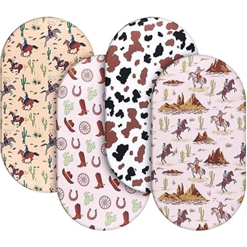 4 Pcs Western Cowboy Bassinet Sheets Western Crib Bedding Set Soft Baby Sheet West Jockey Print Bassinet Mattress Sheets Fit Standard Bassinets 32 x 16 x 3 Inches