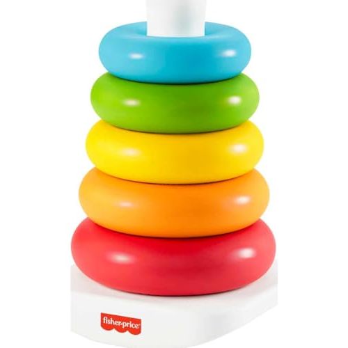 Fisher-Price Baby Stacking Toy Rock-A-Stack Rings with Roly-Poly Base for Ages 6+ Months, Made with Plant-Based Materials