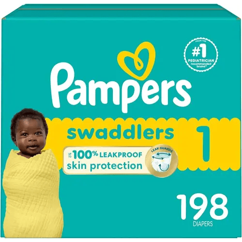Pampers Swaddlers Diapers, Size 1, Absorbent, Keeps Baby Dry and Comfortable, Skin Safe Disposable Baby Diaper, 1 Pack (Count of 198)
