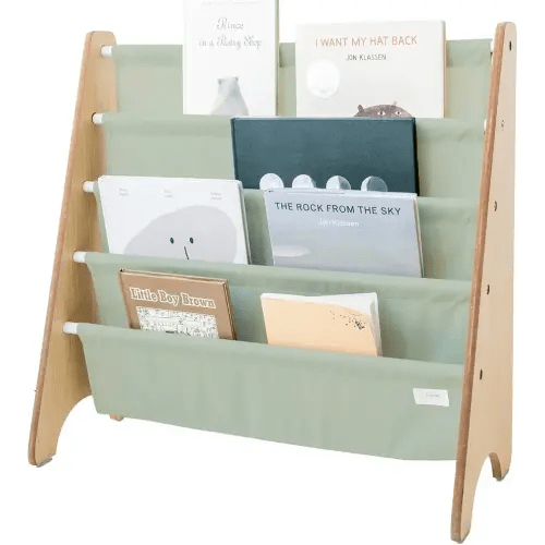 3 Sprouts Kids Bookshelf with Recycled Fabric - 4-Tier Sling Storage for Kids Rooms Holds 35 Titles - Toddler Organizer for Ages 3+ - Green