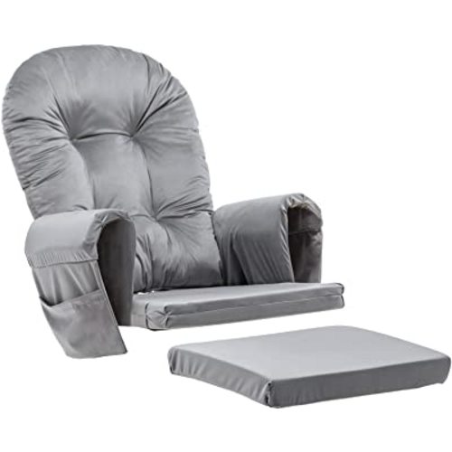 Paddie Glider Rocker Replacement Cushions Velvet with Storage, Rocking Chair Cushion Set with Ties, 5PCS, Light Grey