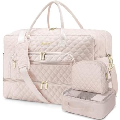 Large Women's Travel Duffle, Weekender with Shoe Compartment, Carry On Overnight Bag, Gym Duffel with Wet Pocket, Hospital Bags for Labor and Delivery 3 PCS Set