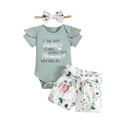 Hihosdor Newborn Girl Clothes Ruffled Sleeveless Romper Top Cute Floral Shorts with Headband Baby Girl Summer Clothes