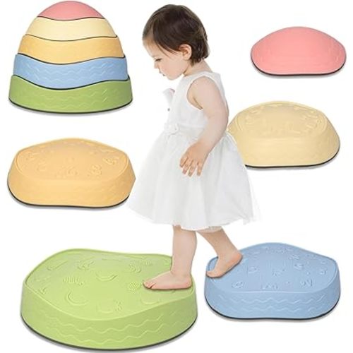 Stepping Stones for Kids, 5pcs Toddler Stepping Stones, Playroom Essentials Kids Stepping Stones, Toddler Sensory Toys Montessori Toys, Non-Slip, Easy to Store, Graphical Cognition