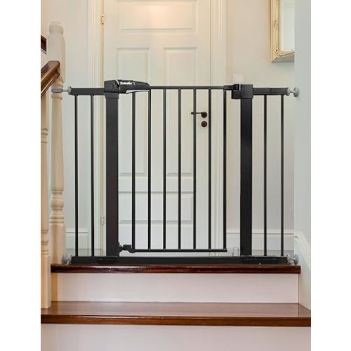 Babelio Baby Gate for Doorways and Stairs, 26-40" Auto Close Dog Gate, Easy-Install Pressure Mounted Satey Door, No Drilling Safety Gate for Child and Pets, Black