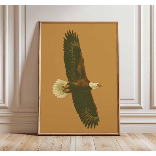 Bald Eagle Wall Art, Vintage Bird Poster, American Wildlife Print, Soaring Eagle Nature Decor, Rustic Animal Illustration