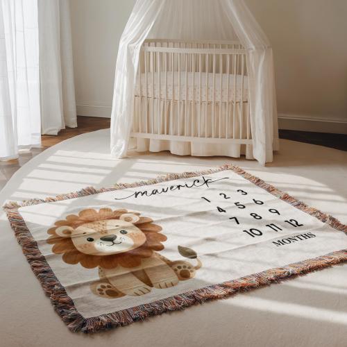 Personalized Lion Milestone Baby Blanket Lion Nursery Decor Baby Shower Gift Custom Baby Name Monthly Baby Blanket Lion Jungle Theme Nursery