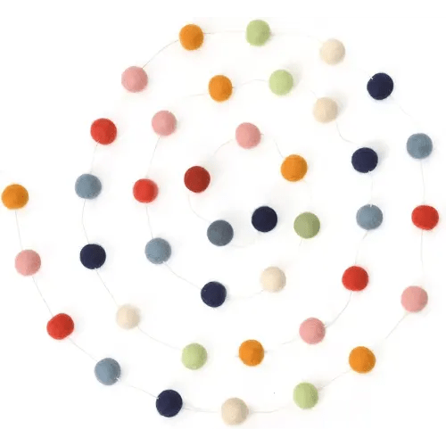 Glaciart One Felt Ball Garland - Pom Pom Garland - 9 Feet, 40 Balls, 7 Gender Neutral Colors, Pom Pom Decorations, Nursery Decor, Bunting, Birthday Party Decorations, Easter, Photo Prop