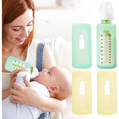 4PCS Silicone Baby Bottle Sleeves for Dr. Brown Bottles 8 oz, Silicone Bottle Covers Replacement for Dr. Brown Glass Bottles, Narrow Sleeve with a Cutout, Dishwasher/Freezer/Microwave Safe