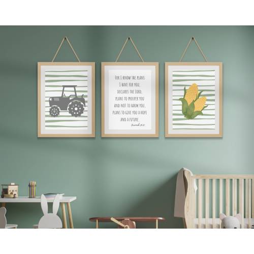 Farm Boy Room Prints | Set of 3 Boys Wall Prints | Farm Nursery Decor | Tractor Wall Decor | Bible Verse Boys Room | Bible Verse Wall Prints