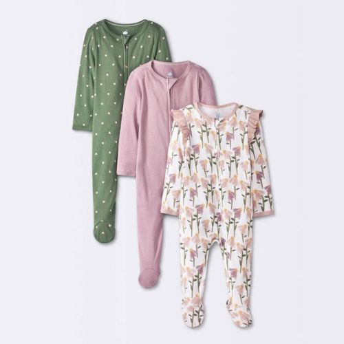 Baby 3pk Floral Cotton Sleep N' Play - Cloud Island™ Pink 18m