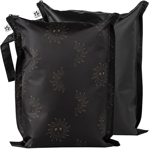 Tiny Twinkle MESS-proof Waterproof Wet Dry Bag | 2 Pack Reusable for Swimsuits, Gym & Baby Clothes | Leakproof Wet Clothes Bag, Beach Travel Essentials (Midnight)