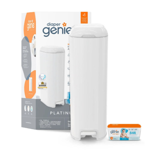 Diaper Genie Platinum Pail - Lily White, Platinum Pail + 1 Easy Roll refill with 18 bags