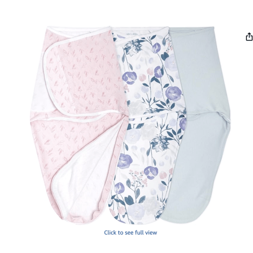 aden + anais Essentials Easy Swaddle Wrap Quick Change with Bottom Zipper, Snug Cotton Knit Baby Wrap Swaddle Blanket for Newborns, TOG 1.0, 3-Pack, Flowers Bloom, 0-3 Months, Small/Medium