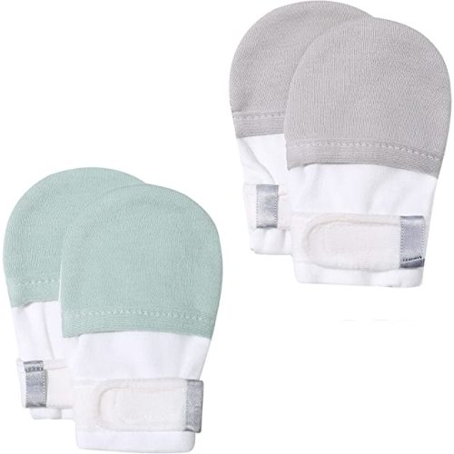 HAPIU Baby No Scratch Mittens Stay On, 100% Cotton Breathable, Adjustable Infant Gloves for Boys Girls, Newborn - 12 M - Sage&storm - 0-3 Months