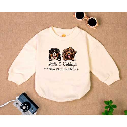 Custom Dogs New Best Friend Baby Romper, Personalized New Best Friend Baby Romper, Dog Name Baby Clothes,Dog Best Friend Baby BodySuit