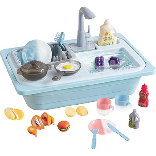 Beright Color Changing Kitchen Sink Toys, Toddler Sink Toys with Upgraded Faucet, Pretend Play Toys with Running Water, Perfectly Matched with Beright Sensory Table, Blue