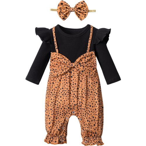 Queenstyle Newborn Baby Girl Clothes Romper Long Sleeve Ruffle Jumpsuit Cute Infant Girl Fall Winter Outfits for 0-18 Months