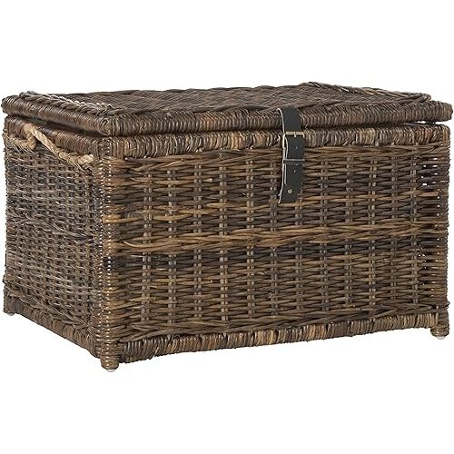 happimess HPM9001B Caden 30" Wicker Storage Trunk, Collapsible for flat storage, Rattan-Sarang Buaya, Coastal for Office, Dorm Room-LivingRoom, Bedroom, Dining Room, Brown