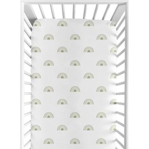 Sweet Jojo Designs Gender Neutral Baby Fitted Crib Sheet Boho Rainbow White and Green