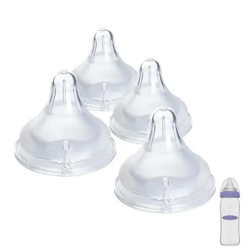 4 Count Bottle Nipples Compatible with Lansinoh NaturalWave Bottle, Soft and Durable Silicone Bottle Nipples, BPA-Free Replacement Bottle Nipple L