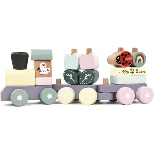 Wooden Stacking Train Toy Set,Wooden Building Blocks Train with Shape Sorter Early Learning Gift for Toddlers Boys Girls 12 months and up