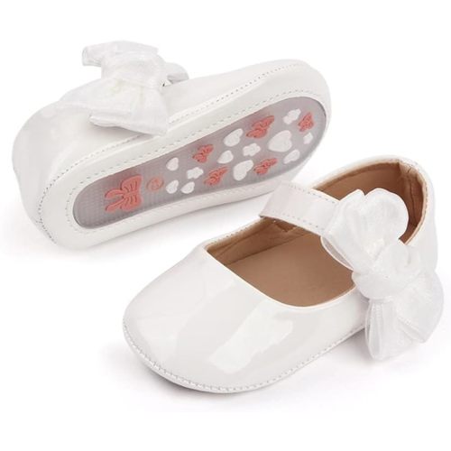 Meckior Infant Baby Girls Soft Sole Bowknot Princess Wedding Dress Mary Jane Flats Prewalker Newborn Light Baby Sneaker Shoes