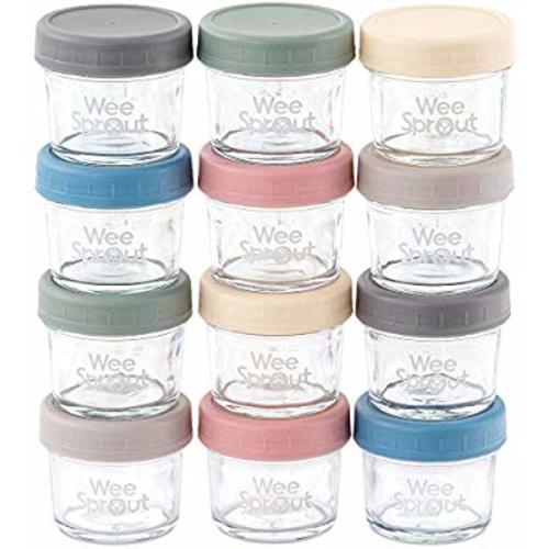 WeeSprout Glass Baby Food Storage Containers | 12 Set | 4 oz Baby Food Jars with Lids | Freezer Storage | Reusable Small Glass Baby Food Containers | Microwave/Dishwasher Friendly | for Infants/Babies - Matte Variety