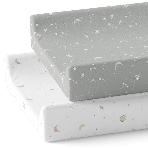 Baby Changing Pad Cover 2-Pack for Boys, Girls (Galaxy, Moon and Stars) - Premium Fitted Sheets Baby Diaper Changing Table Cover - Buttery Soft Cotton Blend