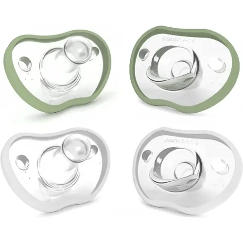 Nanobebe Baby Pacifiers 0-3 Month - Orthodontic, Curves Comfortably with Face Contour, Award Winning for Breastfeeding Babies, 100% Silicone - BPA Free. Baby Registry Gift 4pk, Sage/White