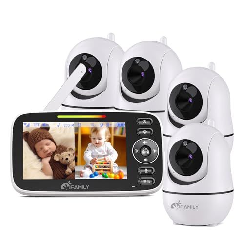 iFamily Baby Monitor with 4 Cameras and Audio - Video Baby Monitor with Remote Pan/Tilt, VOX Mode, Night Vision, Two-Way Talk, Feeding Reminder, Temperature, Build in Lullabies, Long Range