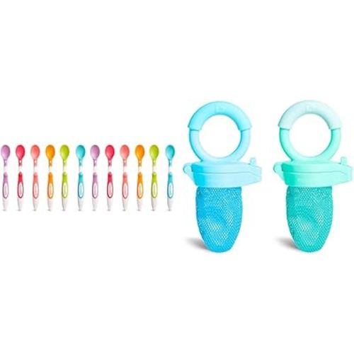Munchkin® Soft Tip™ Infant Spoons, 12 Count (Pack of 1) & Fresh Food Feeder, 2 Count (Pack of 1), Blue/Mint