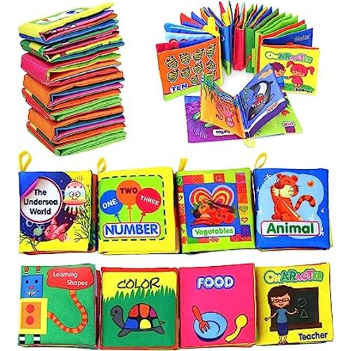 Coolplay Baby's First Non-Toxic Soft Cloth Book Set, Crinkle Books Friction with Rustling Sound - Pack of 8