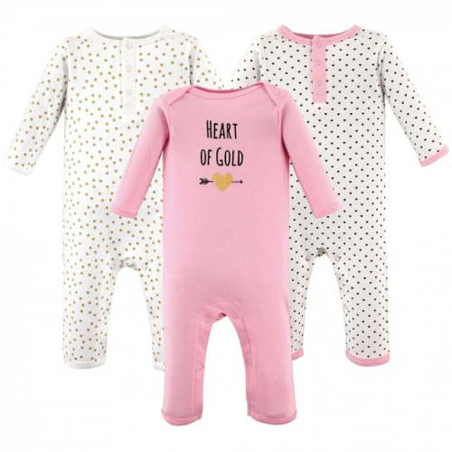 Hudson Baby Infant Girl Cotton Coveralls 3pk, Heart, 3-6 Months