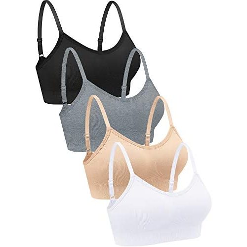 4 Pieces Neck Bralettes Wireless Cami Bra Tank Top Bra Sports Bra for Women Girls (Black, Brown, Army Green, White,Small)