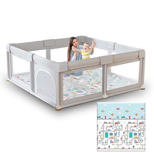 Hiaksedt Baby Playpen with Mat Small Playpen for Babies and Toddlers 50 x 50 inch Baby Fence Playards
