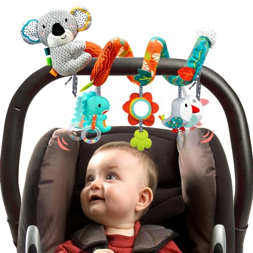 MONSTIME Car Seat Toys for Babies 0-6 Months, Newborn Toys Baby Toy 0-3 Months Stroller Toys, Infant Toy 0-6 Month for Carseat Stroller Crib with Mirror, Rattle, Teether for 0 3 6 9 12 Boys Girls
