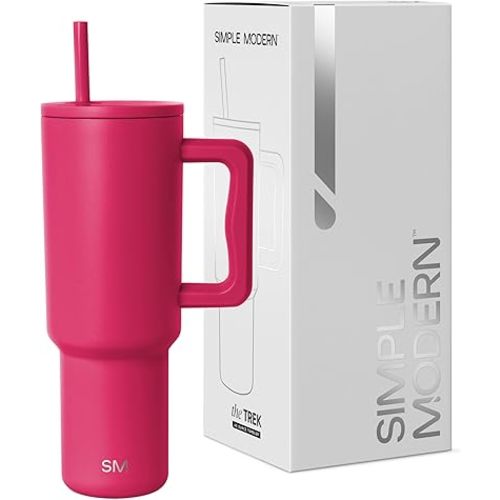 Simple Modern 40 oz Trek Tumbler with Handle and Straw Lid | Cup Holder Friendly Insulated Stainless Steel Travel Mug | Berry Twist