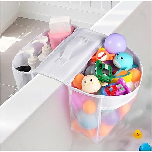 Baby Mesh Bath Toy Organizer Saddle Shape 2 Compartments Bath Toy Storage,Quick Access Bath Toy Holder for Bathtub,Suitable for Drying Toys and Storage,Bath Tub Caddy Tray