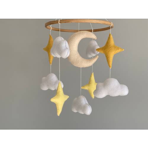Cloud and star mobile nursery, moon crib mobile, baby mobile girl, boho baby mobile, baby mobile boy, baby shower gift