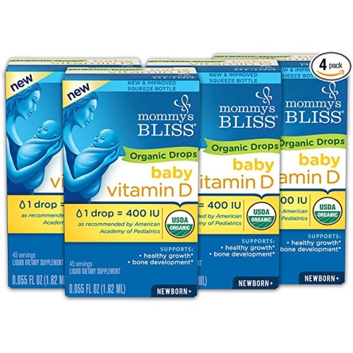 Mommy's Bliss Organic Baby Vitamin D Drops, Promotes Healthy Growth and Bone Development, Supports Immunity, Age Newborn+, 45 Servings 0.055 Fl Ounce (Pack of 4) - Pack of 1 (100 Servings)