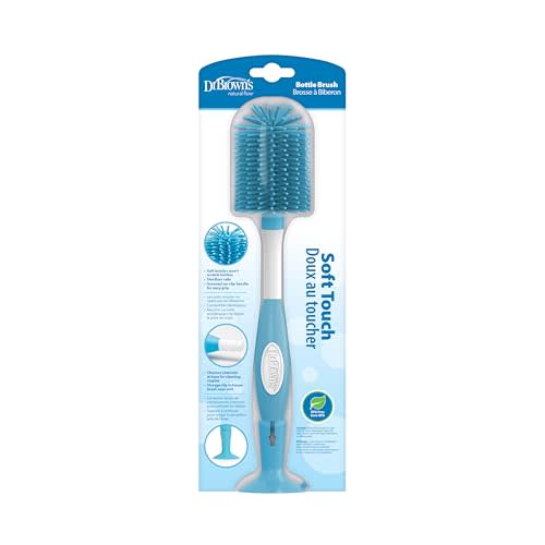 Dr. Brown's Soft Touch No Scratch Baby Bottle Cleaning Brush Nipple Cleaner with Stand and Storage Clip, BPA Free, Blue 1-Pack