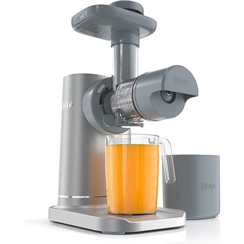 Ninja NeverClog Cold Press Juicer | Powerful Electric Slow Masticating Juicer with Pulp Control | XL Capacity | 24 oz. Juice Jug & 36 oz. Pulp Container | Dishwasher Safe | Gray | 150W | JC151SL