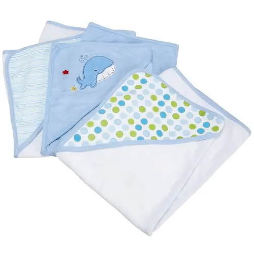 Spasilk Hooded Towel Set for Newborn Boys and Girls, Soft Terry Baby Towels, Baby Bath Essentials, Ideal, Blue Whale, Pack of 3