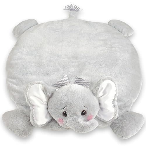 Bearington Baby Lil’ Spout Tummy Time Mat, 30 x 30 Inch Elephant Plush Stuffed Animal Blanket, Baby Elephant Nursery Décor
