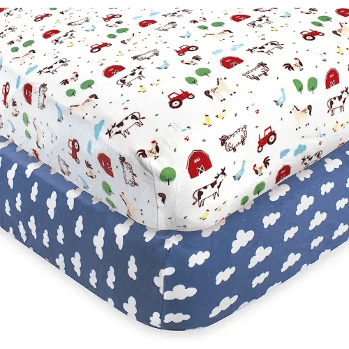 Hudson Baby Unisex Baby Cotton Fitted Crib Sheet, Boy Farm Animals, One Size