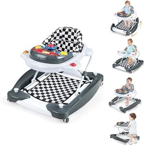 BABY JOY 6-in-1 Baby Walker with Music, Lights, Rocker Mode - Adjustable Height for Boys & Girls 6-18 Months (Gray)