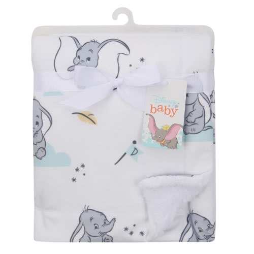 Lambs & Ivy Disney Baby Dumbo Elephant White Minky/Fleece Faux Shearling Baby Blanket