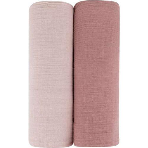 Ely’s & Co. Cotton Muslin Swaddle Blanket 2-Pack for Baby Girl — 100% Cotton Muslin Extra-Large Swaddle Blankets (47” x 47”) Cranberry & Rosewater Pink