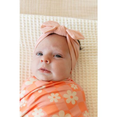 BRIGHT CORAL + PINK DAISY CHECKER | SWADDLE